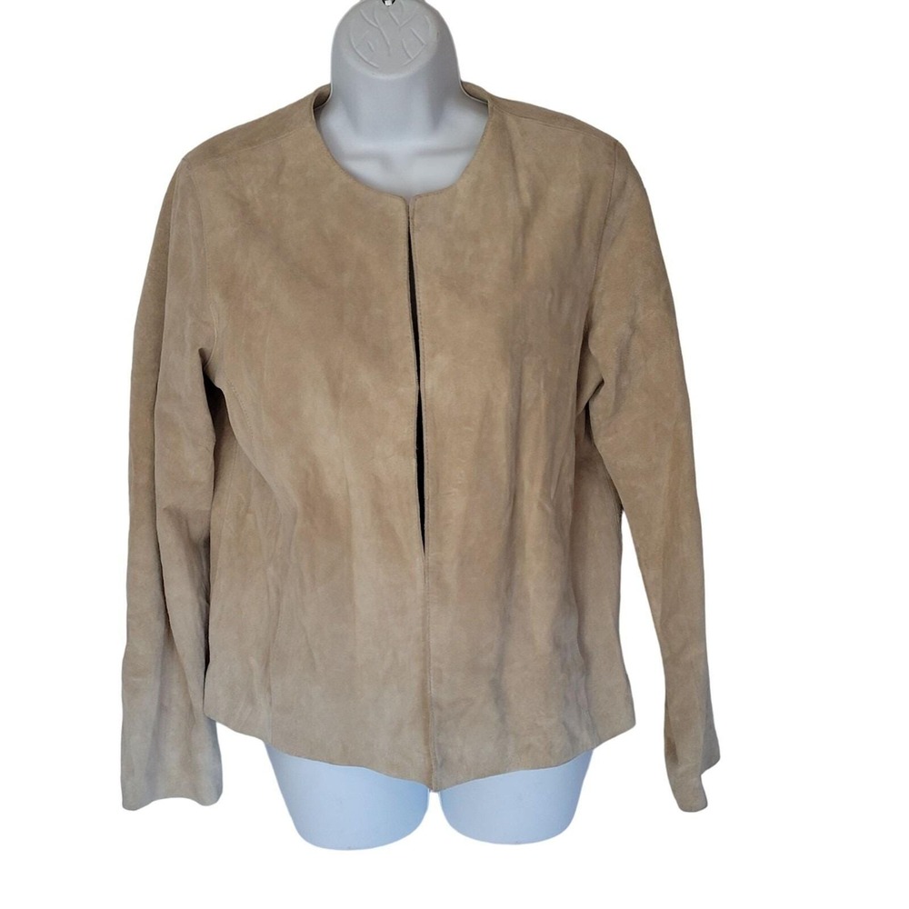 Vintage MERONA Leather Suede Jacket Women's M Beige Coat Bomber Hook Eye Lined